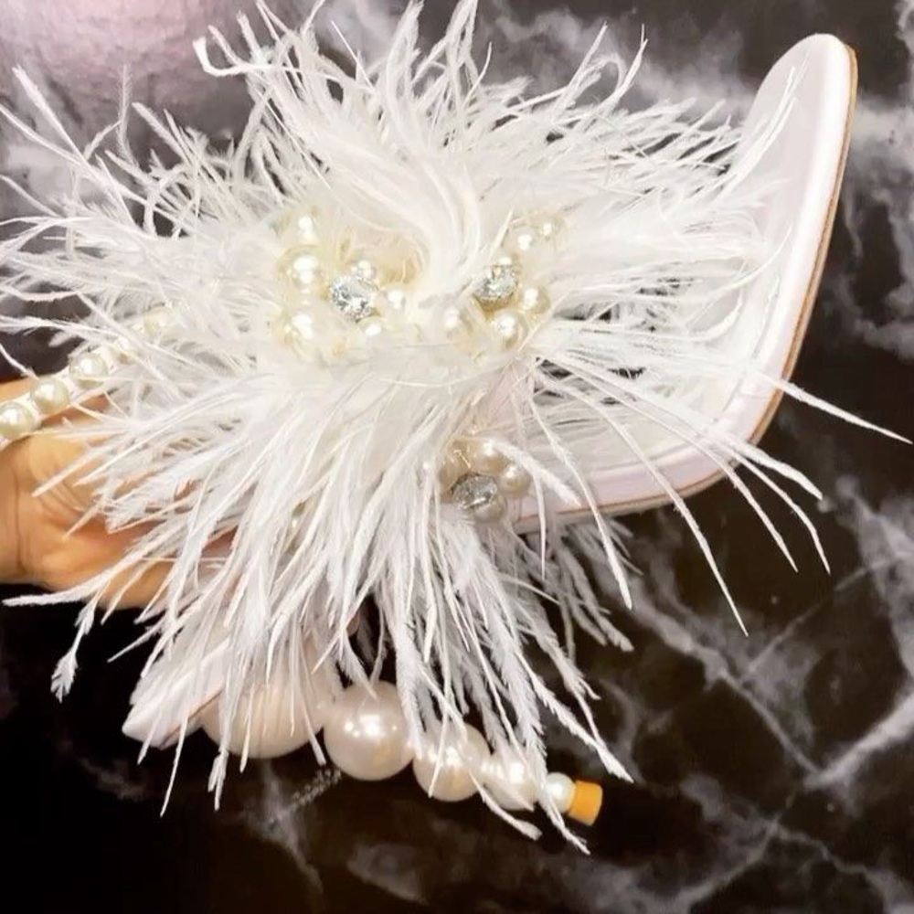 JENNIFERLE shoe FAIRYTALE! Worn once. Feathers bling pearl detail. Bridal